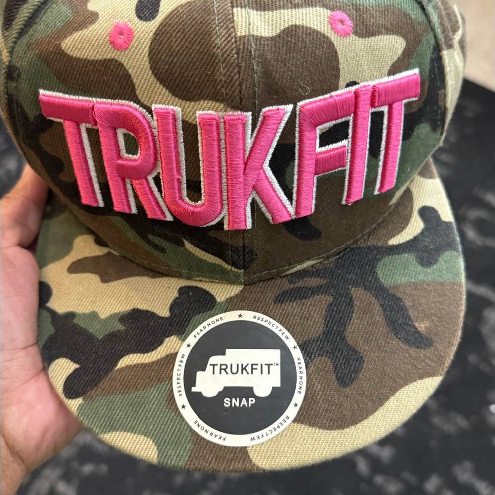 Trukfit Camo Snapback Hat with Pink Logo